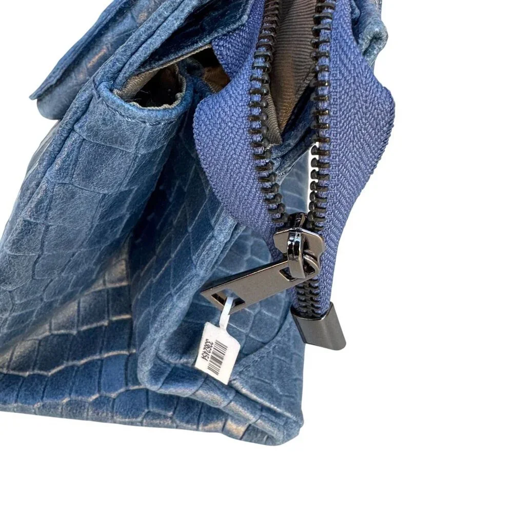 Borse in Pelle Italy Blue Croc Embossed‎ Genuine Leather Satchel Crossbody Bag